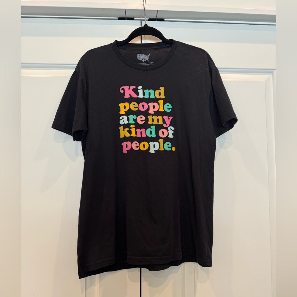 Black Graphic T-Shirt with Colorful Text
